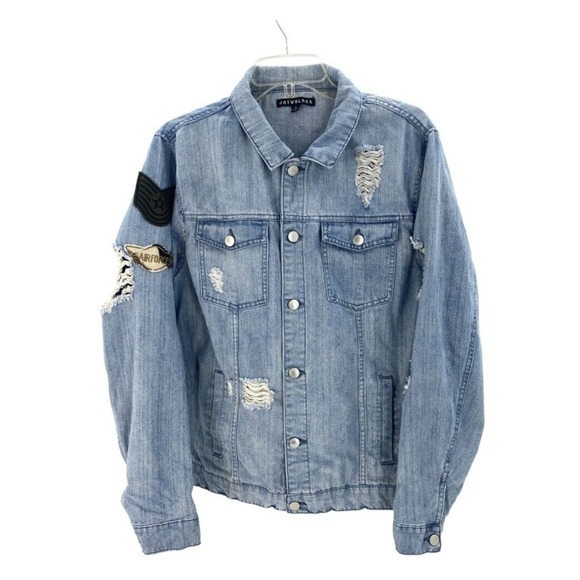 Jay Walker Distressed Denim Jacket Customized With Patches Womens Large - Picture 2 of 15